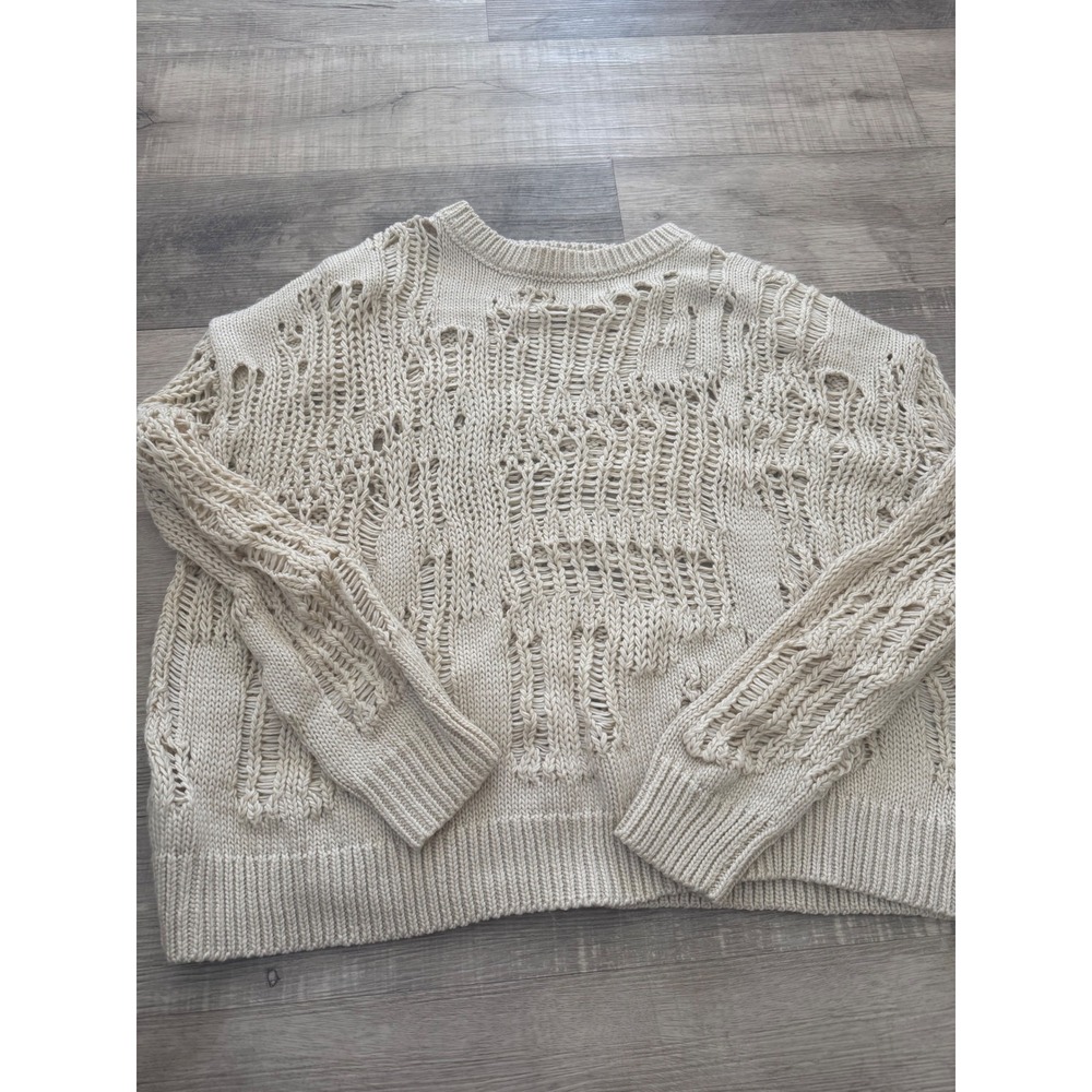 ZARA Open Knit Distressed Sweater‎ - Cream/Oatmeal - Size S